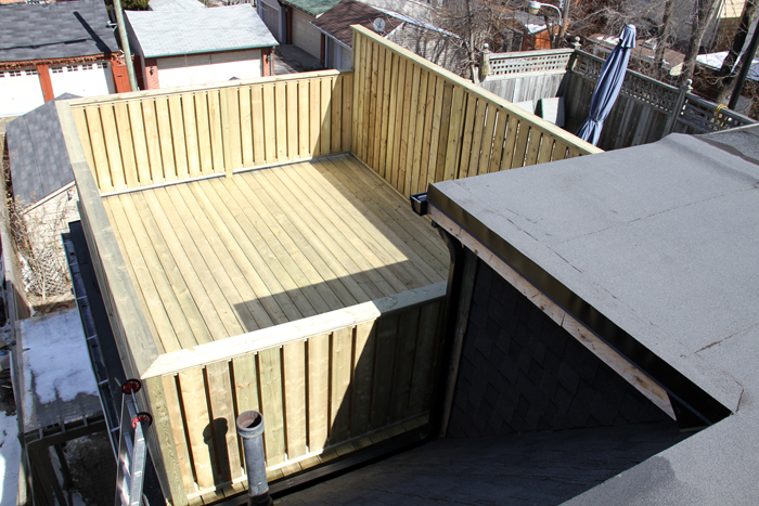 Floating flat roof rooftop walkout wood deck Toronto